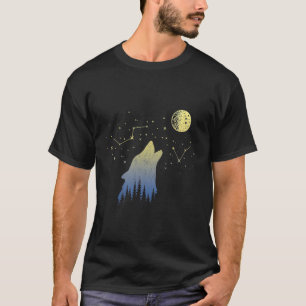 Wolf heult auf Sternbildern und Mondwolf T-Shirt