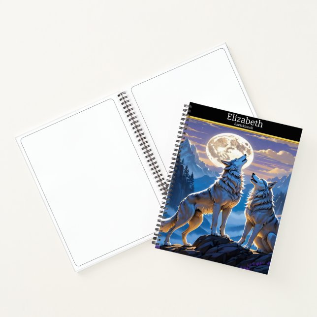 Wolf heult auf Vollmond in der Natur Notizbuch (Innenseite)