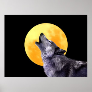 Wolf heult auf Vollmond Poster