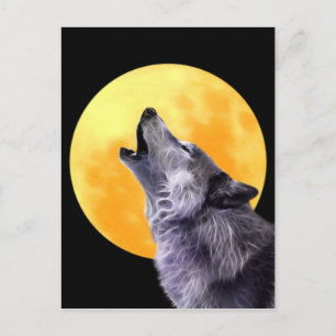 Wolf heult auf Vollmond Postkarte