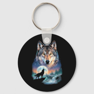 Wolf heult bei Mond unter schönem Wolf Schlüsselanhänger