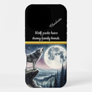 Wolf heult bei Vollmond in einem ruhigen Wald iPhone 16 Pro Max Hülle