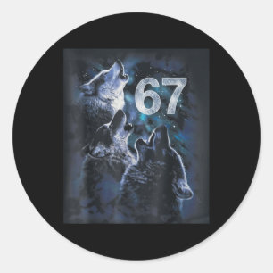 Wolf heult den Mond an 67 6 7 Halloween 67 Wolf Runder Aufkleber