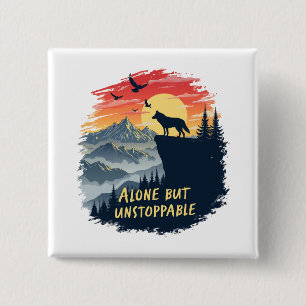 Wolf heult den Mond an, allein, aber unaufhaltsam Button