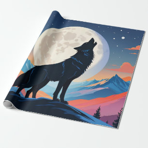 Wolf heult den Mond an Geschenkpapier
