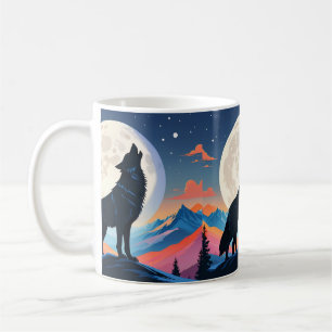 Wolf heult den Mond an Kaffeetasse