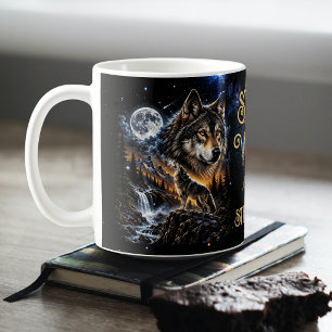 Wolf heult den Mond an Wald Wildnis Natur  Kaffeetasse