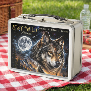 Wolf heult den Mond an Wald Wildnis Natur  Metall Brotdose