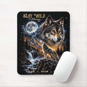 Wolf heult den Mond an Wald Wildnis Natur Mousepad