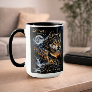 Wolf heult den Mond an Wald Wildnis Natur Tasse