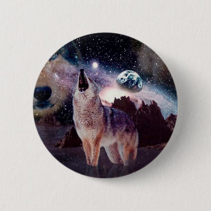 Wolf heult durch das Universum Button