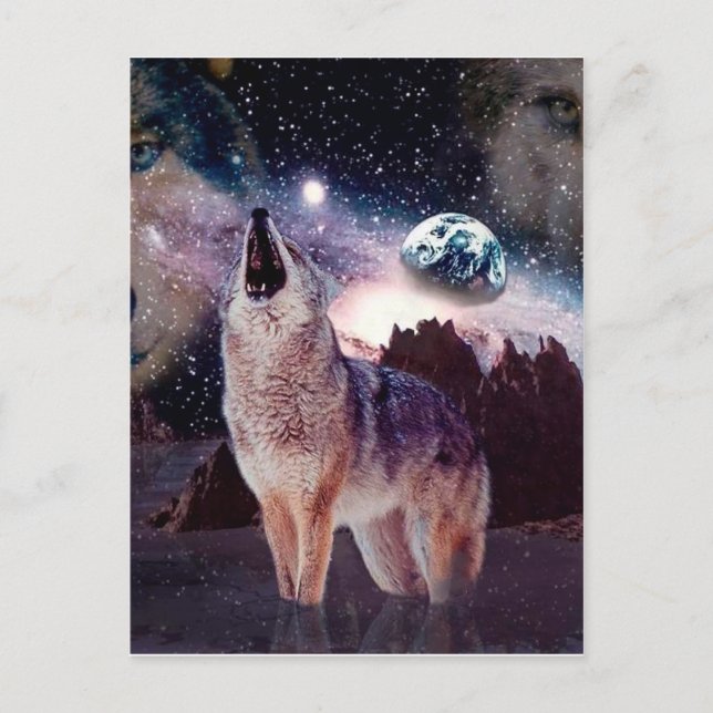 Wolf heult durch das Universum Postkarte (Vorderseite)