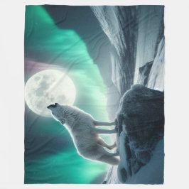 "Wolf heult in die Aurora-Lichter" Fleecedecke