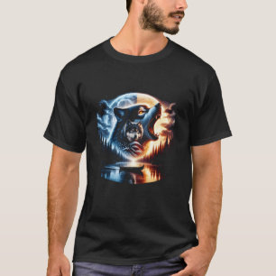 Wolf heult Mond Wölfe 4. Juli Amerikanische Flagge T-Shirt