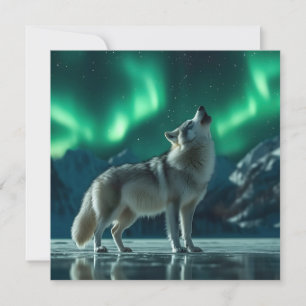 Wolf heult unter den Nordlichtern Feiertagskarte