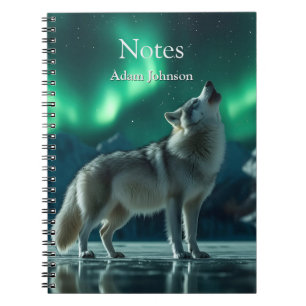 Wolf heult unter den Nordlichtern Notizblock