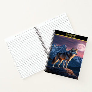 Wolf heult unter einem mondbeschienenen Himmel Notizbuch