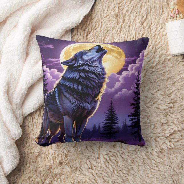 Wolf heult unter Vollmond. Kissen (Decke)