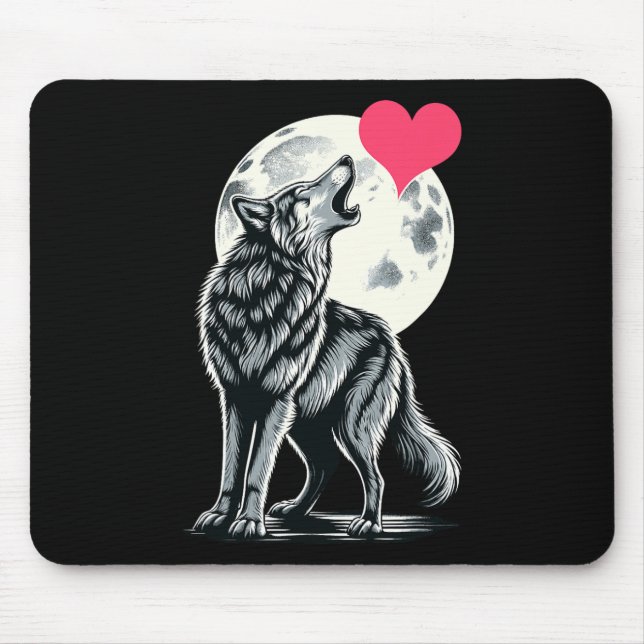 Wolf Holding Heart Valentine's Day Cute Wolves Val Mousepad (Vorne)