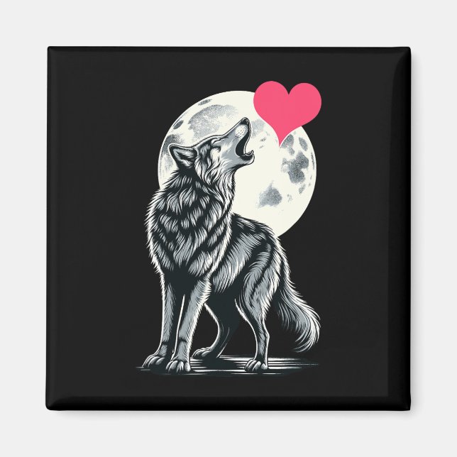 Wolf Holding Heart Valentinstag Niedliche Wölfe Va Magnet (Vorne)