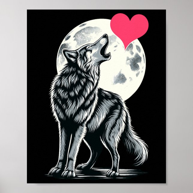 Wolf Holding Heart Valentinstag Niedliche Wölfe Va Poster (Vorne)
