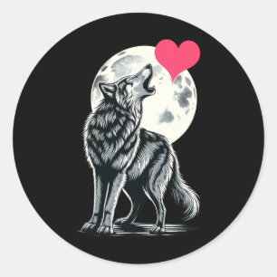 Wolf Holding Heart Valentinstag Niedliche Wölfe Va Runder Aufkleber