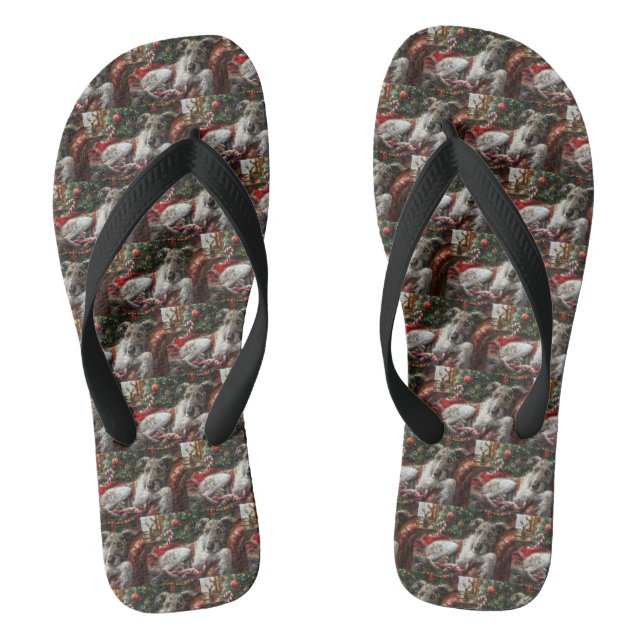 Wolf Hound Dog Weihnachtsfest Flip Flops (Fußbett)