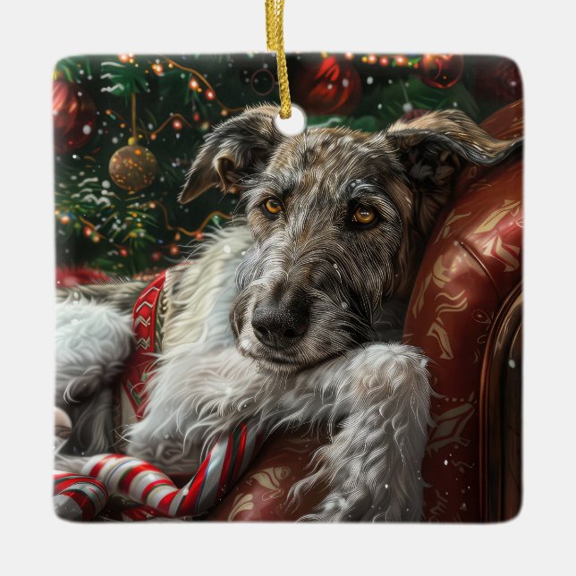 Wolf Hound Dog Weihnachtsfest Keramikornament (Vorderseite)