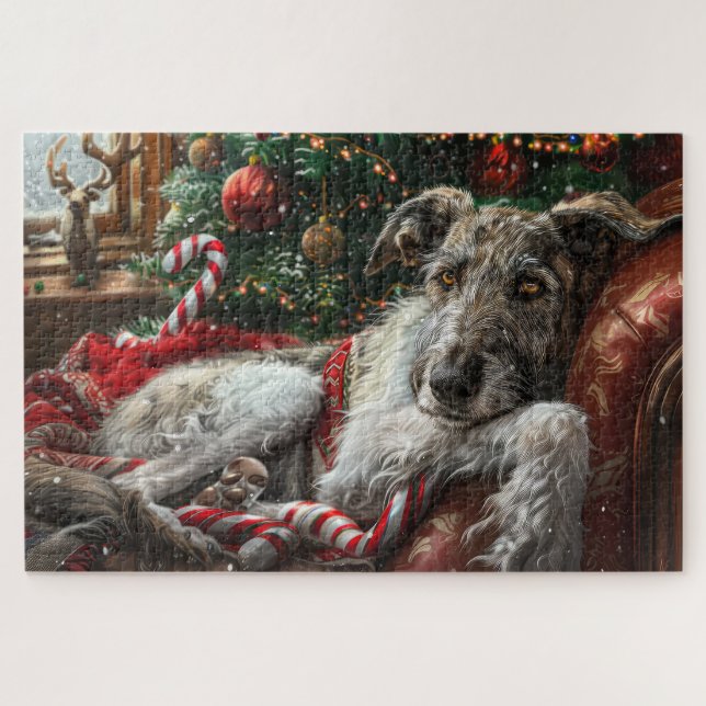 Wolf Hound Dog Weihnachtsfest Puzzle (Horizontal)