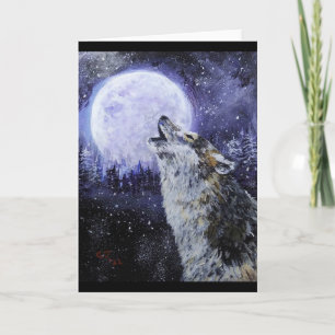 Wolf Howl und Mond Winter Karte