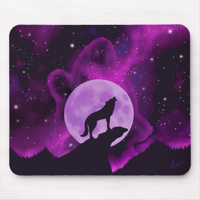 Wolf Howling am Lila Mond Mousepad (Vorne)