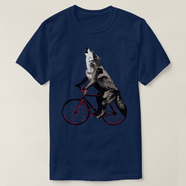 Wolf Howling am Mond auf einem Fahrrad-T - Shirt - (Design vorne)