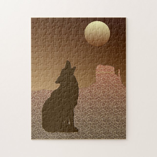 Wolf Howling am Mond in Brown und Tan Jigsaw P Puzzle (Vertikal)