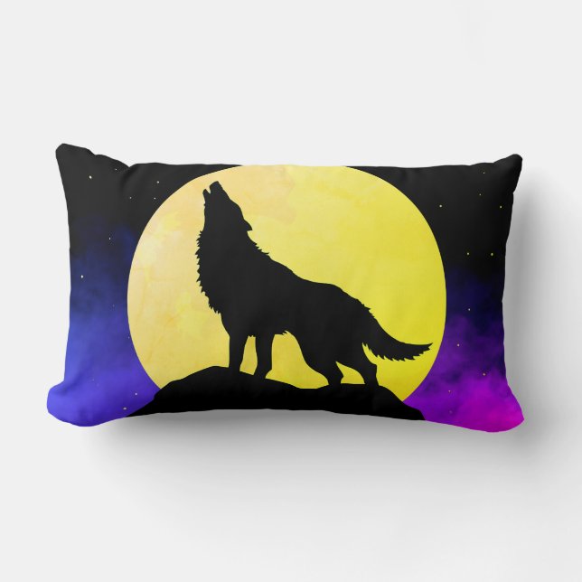 Wolf Howling am Mond Lendenkissen (Vorderseite)