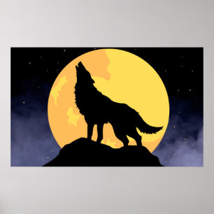 Wolf Howling am Mond Poster