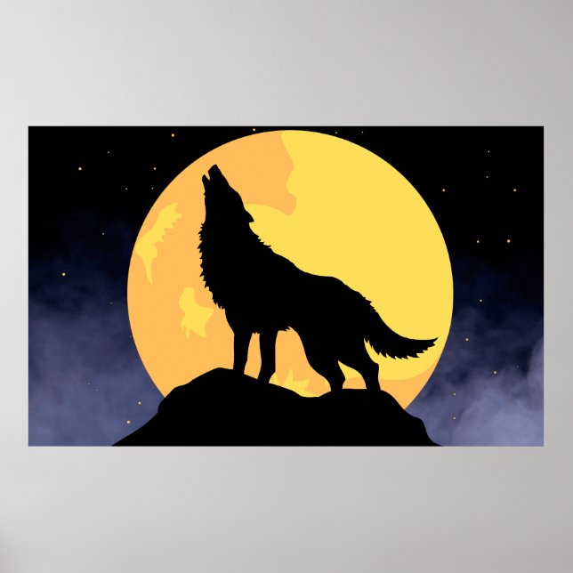 Wolf Howling am Mond Poster (Vorne)