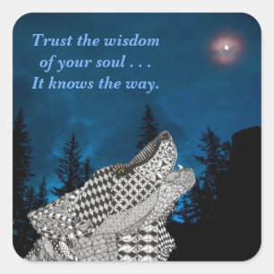 Wolf Howling am Mond  Quadratischer Aufkleber