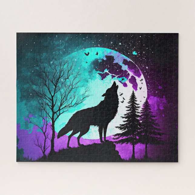 Wolf Howling am Mondgalaxie Sternentier Puzzle (Horizontal)