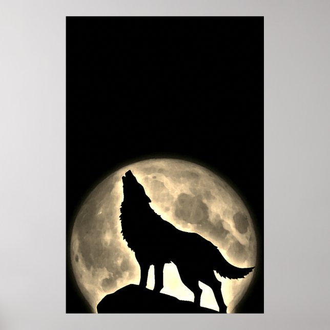 Wolf Howling am Moon Vintag Sepia Poster (Vorne)