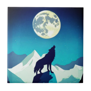 Wolf Howling am Vollmond Fliese