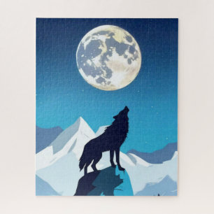Wolf Howling am Vollmond Puzzle