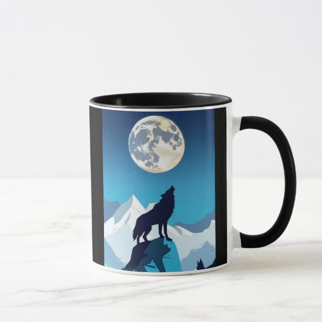 Wolf Howling am Vollmond Tasse (Rechts)