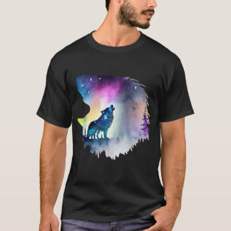 Wolf Howling an den Nordlichtern T-Shirt