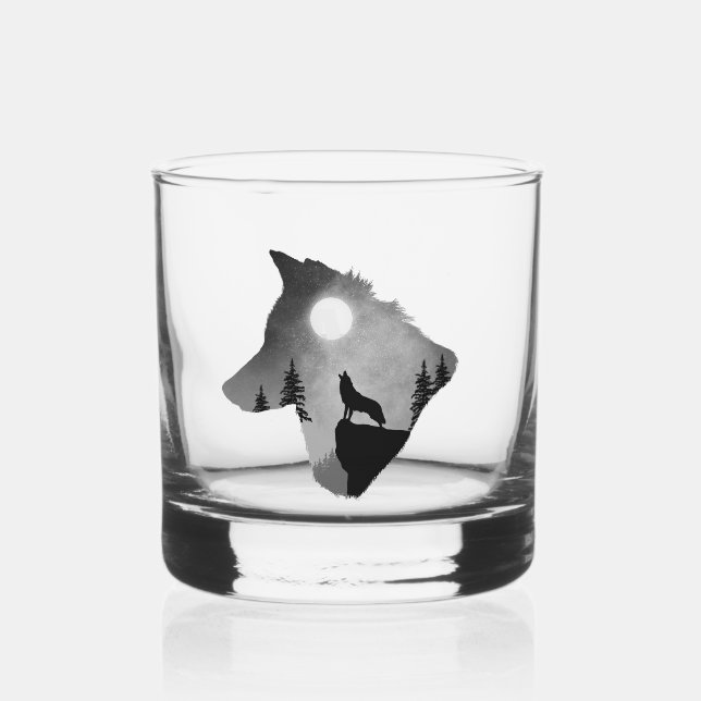 Wolf Howling an der MondSilhouette Personalisiert Whiskyglas (Vorderseite)