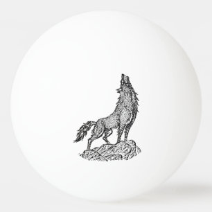 Wolf Howling an der MondSilhouette Zeichne Tischtennisball