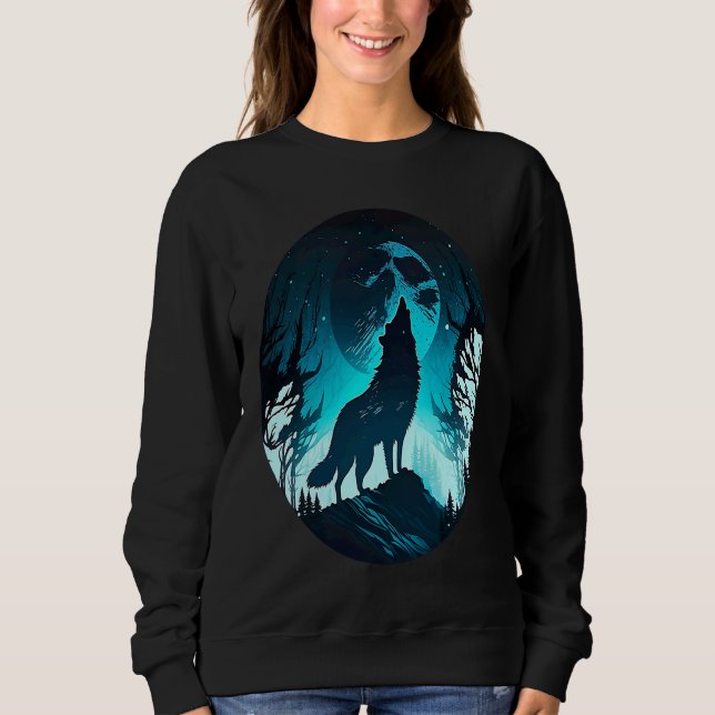 Wolf Howling at Moon on a Cold Night Amazing Natur Sweatshirt (Vorderseite)