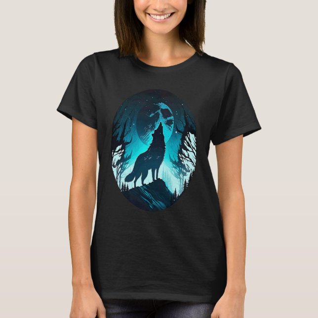 Wolf Howling at Moon on a Cold Night Amazing Natur T-Shirt (Vorderseite)