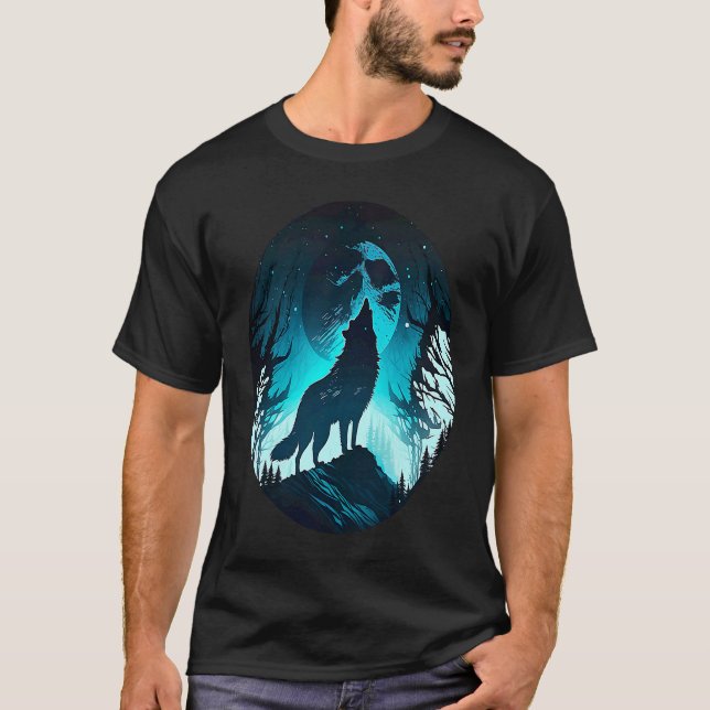 Wolf Howling at Moon on a Cold Night Amazing Natur T-Shirt (Vorderseite)