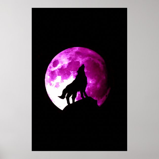 Wolf Howling at Moon Poster - Fantasy Art (Vorne)