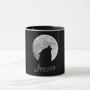 Wolf Howling at The Full Moon Tasse
